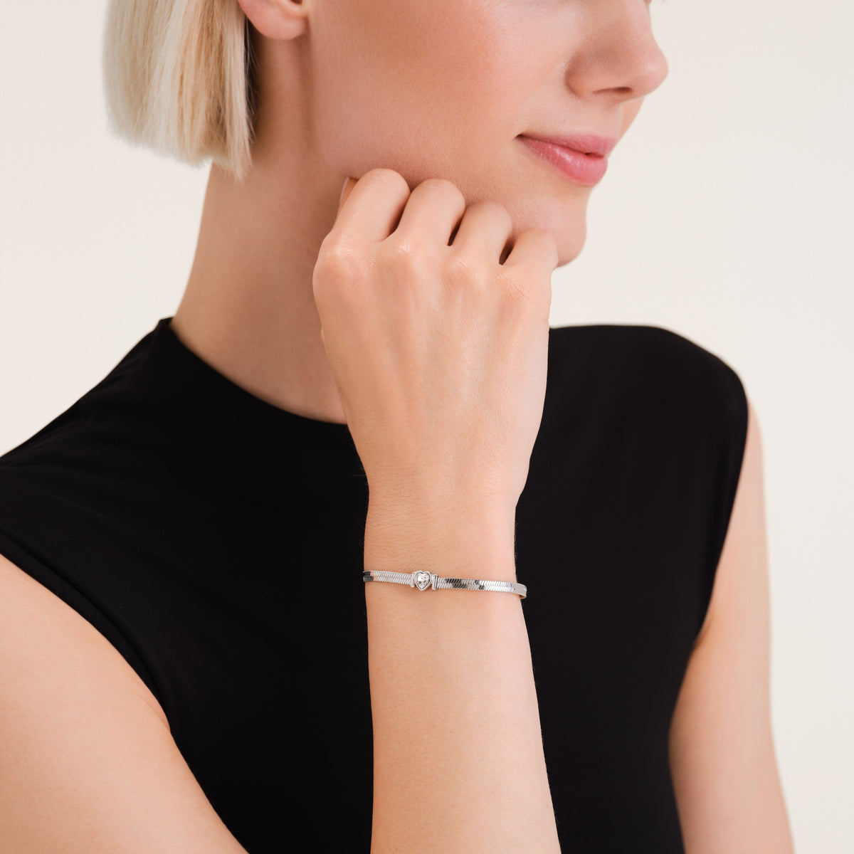 Pulsera Cadena Serpiente Corazón Plateado JBSWS-J1011,leftcolumn